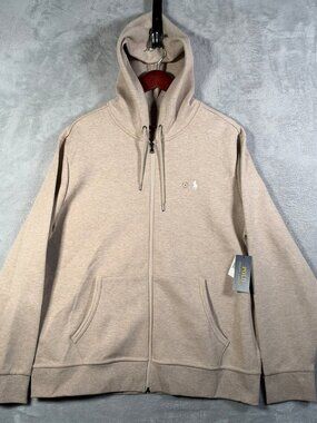 Polo Ralph Lauren Hoodie Mens XL Beige Full Zip Heather Pony Jacket Double Knit